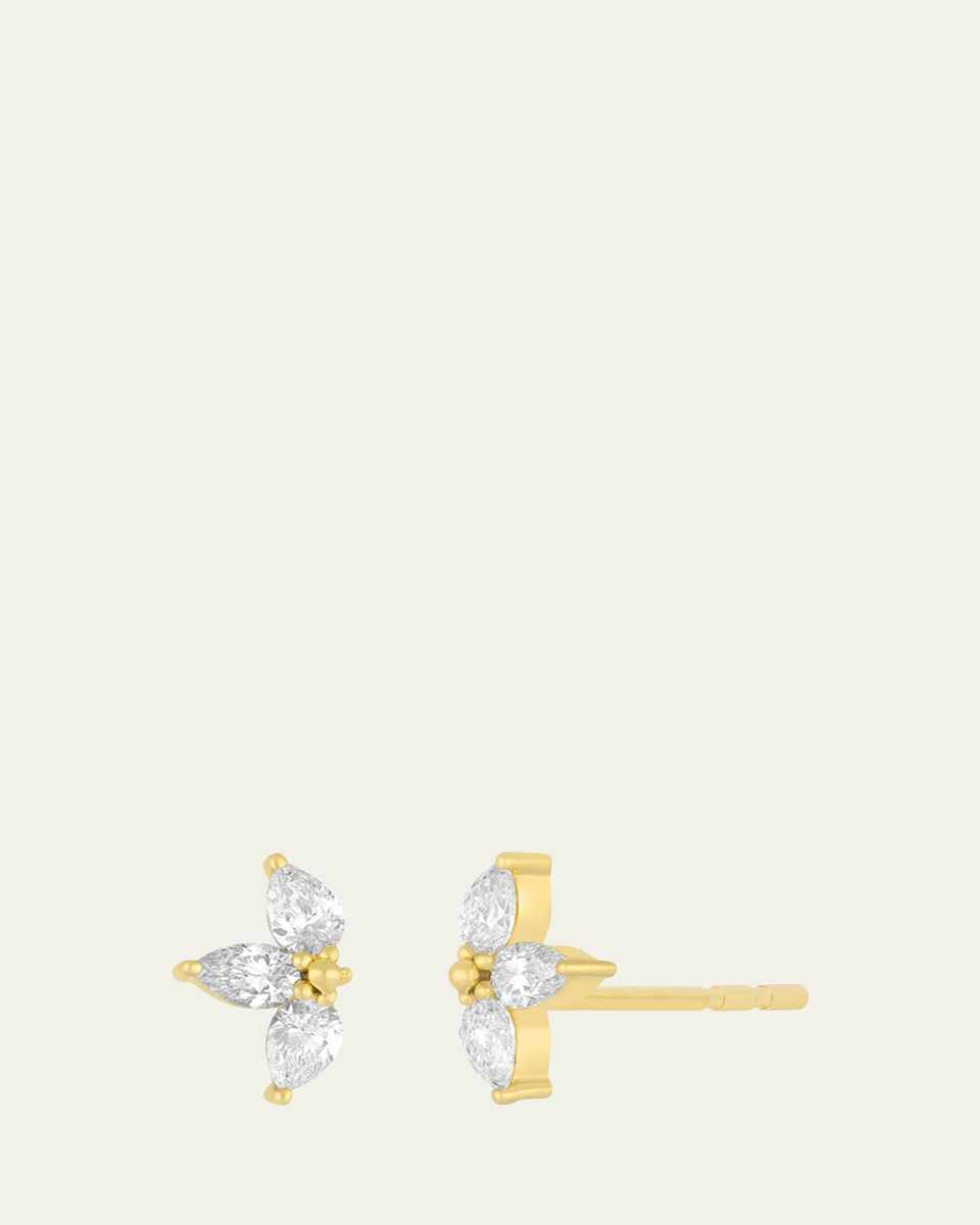 14K Yellow Gold Triple Diamond Mini Pear Stud Earrings